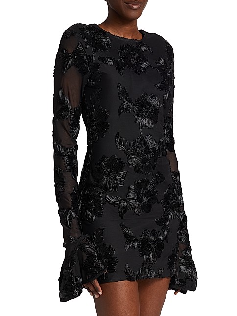 3D Floral Mesh Minidress | Saks Fifth Avenue