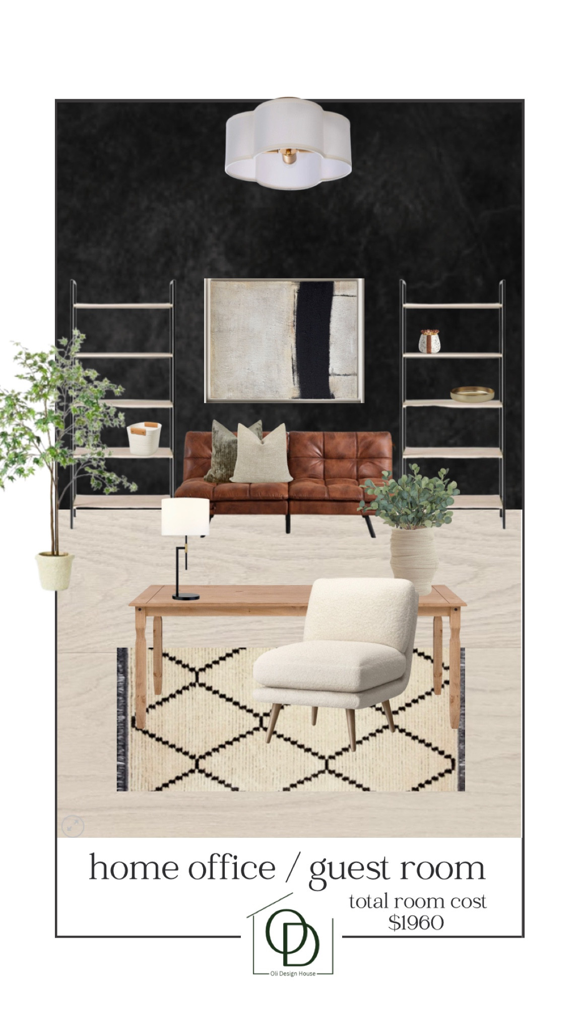 Working from home just got more comfortable with a home office that is moody and cosy and doubles as a guest room with a modern leather sofa that converts into a bed. A modern day futon! 

Modern office, modern guest room, organic design, leather couch, leather futon, leather sofa bed, comfortable office chair, aesthetic office chair, geometric rug, loloi rug, faux maple tree, open book shelves, textured wall art. 

#competition 

#LTKFind #LTKunder100 #LTKhome