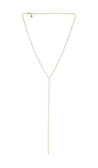 Ettika Dainty Crystal Disc Chain Lariat Necklace in Metallic Gold. | Revolve Clothing (Global)