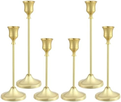 Candlestick Holders 6PCS, Metal Taper Candle Holder, Gold Candle Holders for Pillar Candles, Cand... | Amazon (US)