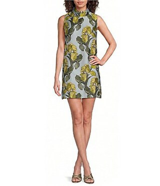 Buru Brocade Mock Neck Sleeveless Mini Shift Dress -  XXL | Dillard's
