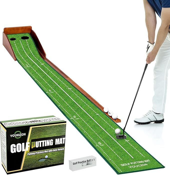 Putting Green Indoor, No Hump Golf Mat with Auto Ball Return - Easy to Fold Solid Wood Base, Luxu... | Amazon (US)