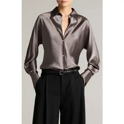 Vince Silk Button-Up Shirt in Iris Water at Nordstrom, Size Xx-Small | Nordstrom