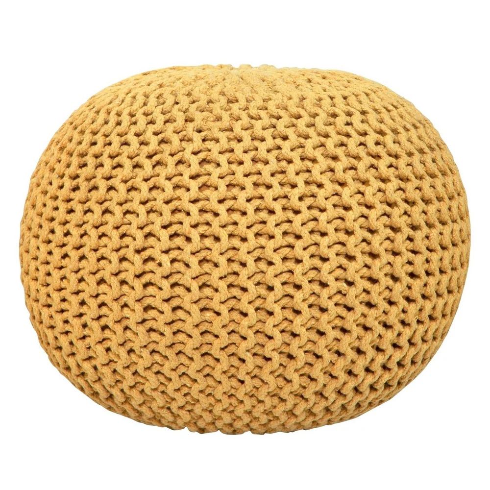 AANNY Designs Lychee Knitted Cotton Round Pouf Ottoman - Yellow | Bed Bath & Beyond