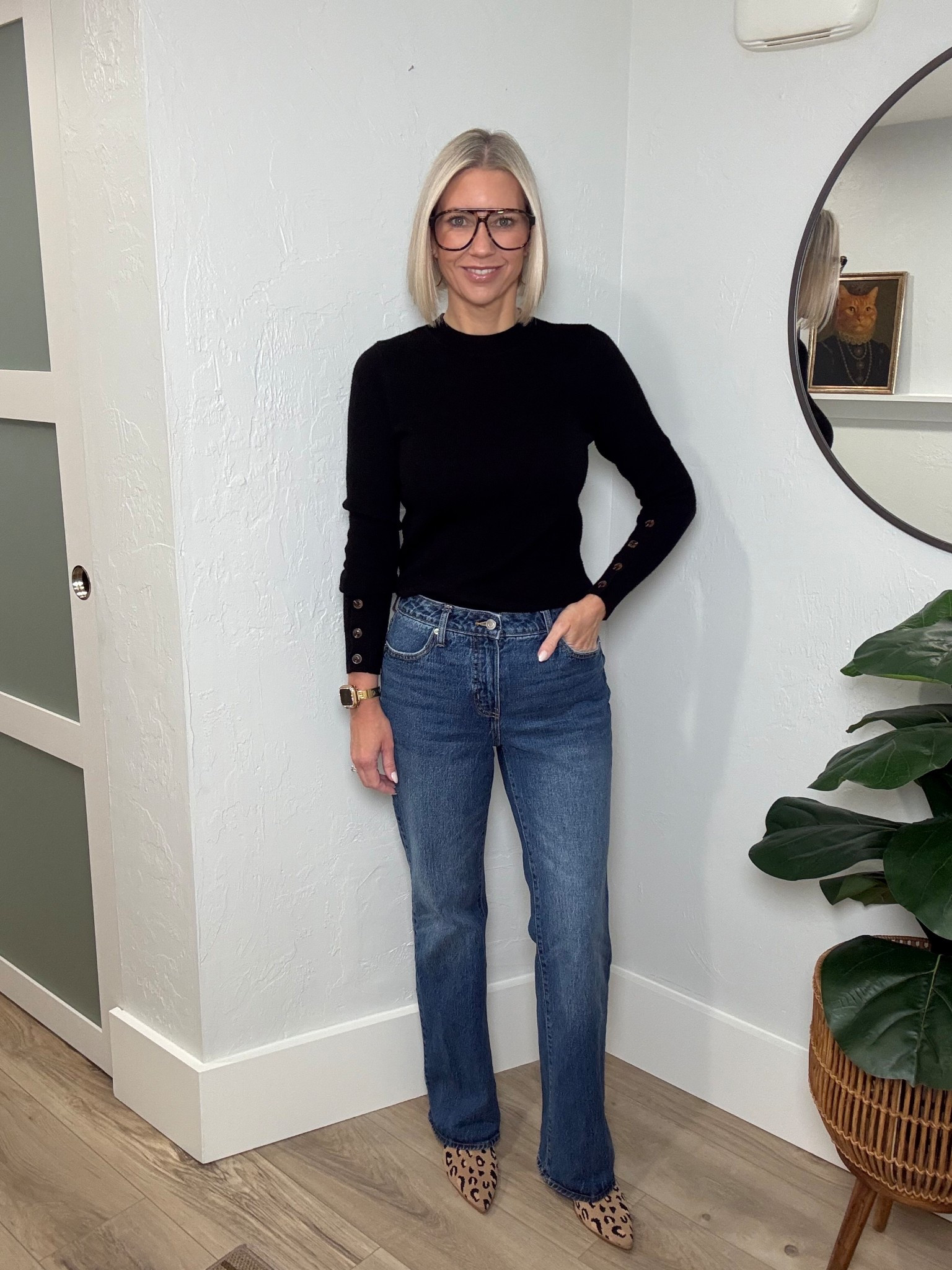 This is a staple outfit for everyone’s closet! A black top and jeans are a timeless look. 

This black sweater with the button details on the sleeve is from Arach&Cloz found on Amazon. I’m wearing a small and it fits tts.

My boot cut jeans are from Free Assembly found at Walmart. I definitely recommend sizing down at least one. I’m wearing a 2.

My leopard sock booties are from CosyIsland. 



#LTKOver40 #LTKgrwm #LTKootd