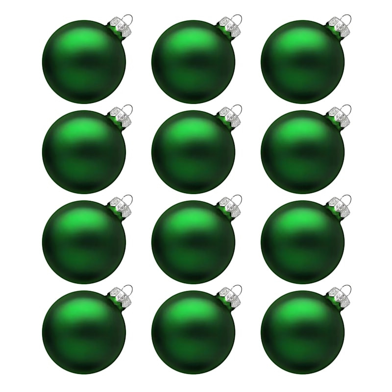 12-Count Green Matte Glass Ornaments | At Home