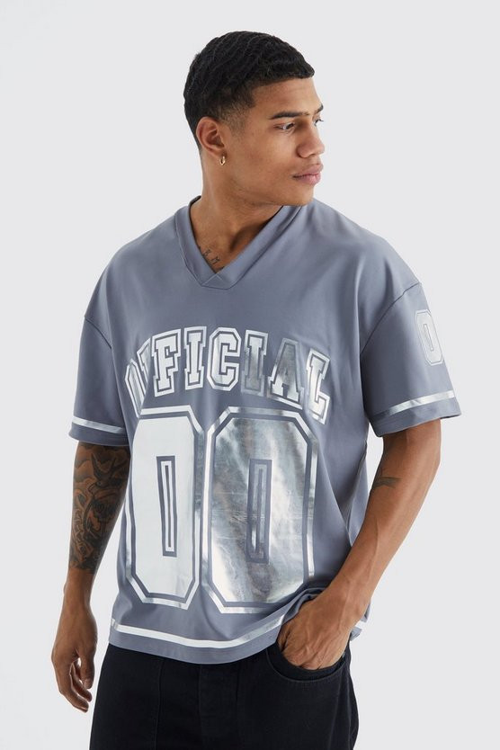 Oversized Scuba Foil Print V Neck T-shirt | boohooMAN (DE, IE & UK)