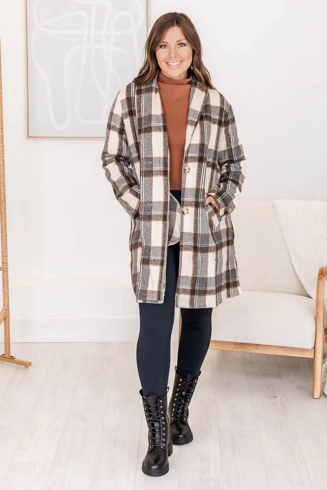 Get On Board Grey Plaid Coat | Pink Lily