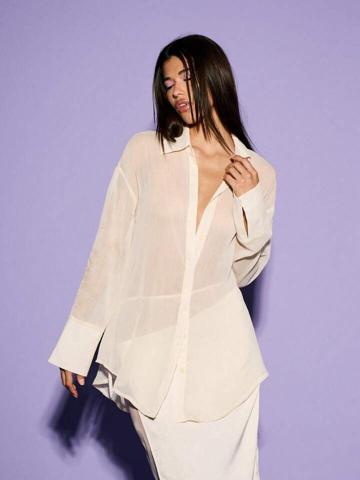 KIZN Oversized Chiffon Sheer Shirt | SHEIN