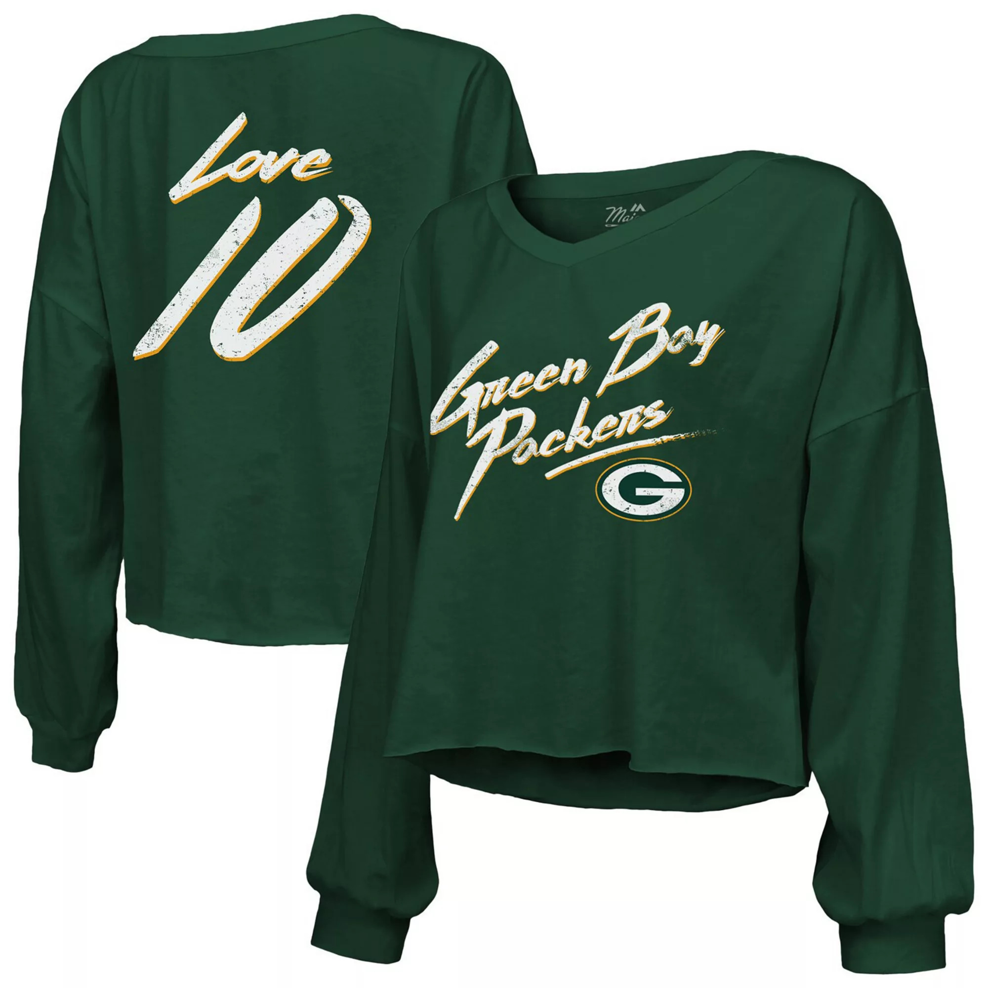 Women's Majestic Threads Jordan Love Green Green Bay Packers Name & Number Off-Shoulder Script Cr... | Kohl's