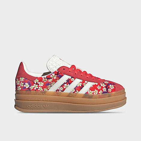 adidas Girls' Big Kids Originals x Liberty London Gazelle Bold Casual Shoes in Supplier Colour/Off White/Semi Lucid Red Size: 5.5 | Finish Line (US)