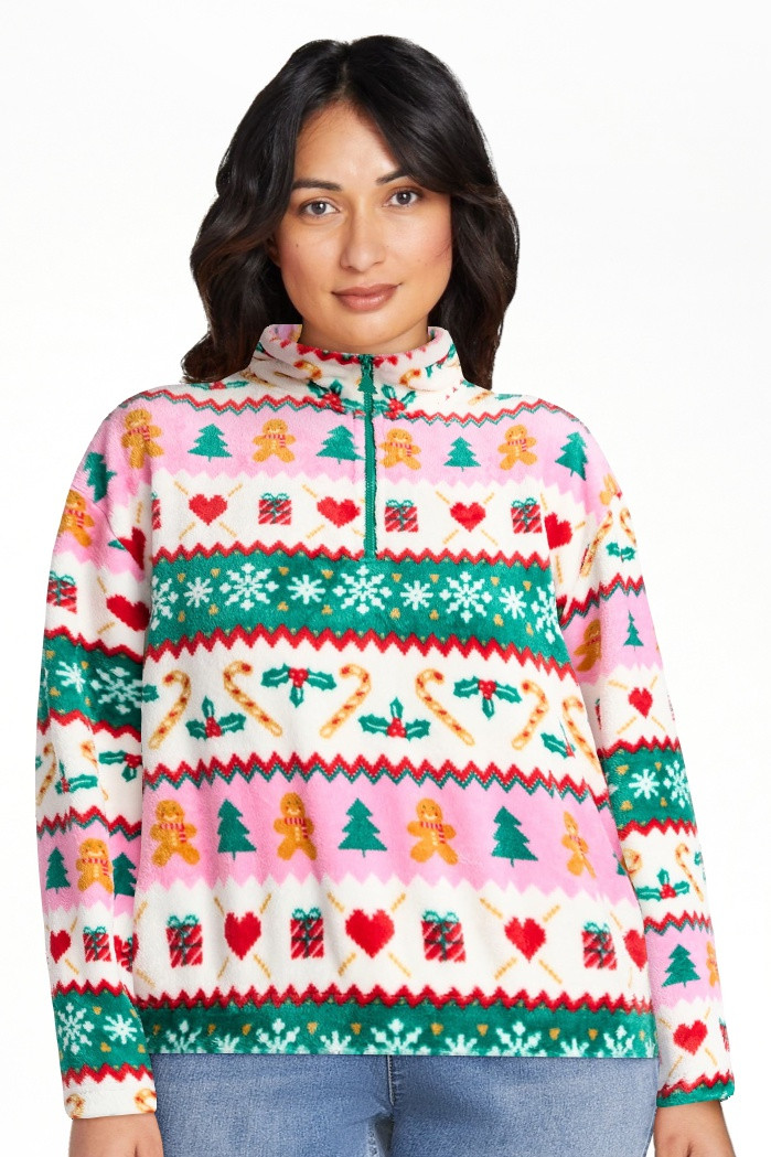 No Boundaries 1/4 Zip Mock Neck Plush Top with Long Sleeves, Women's | Walmart (US)