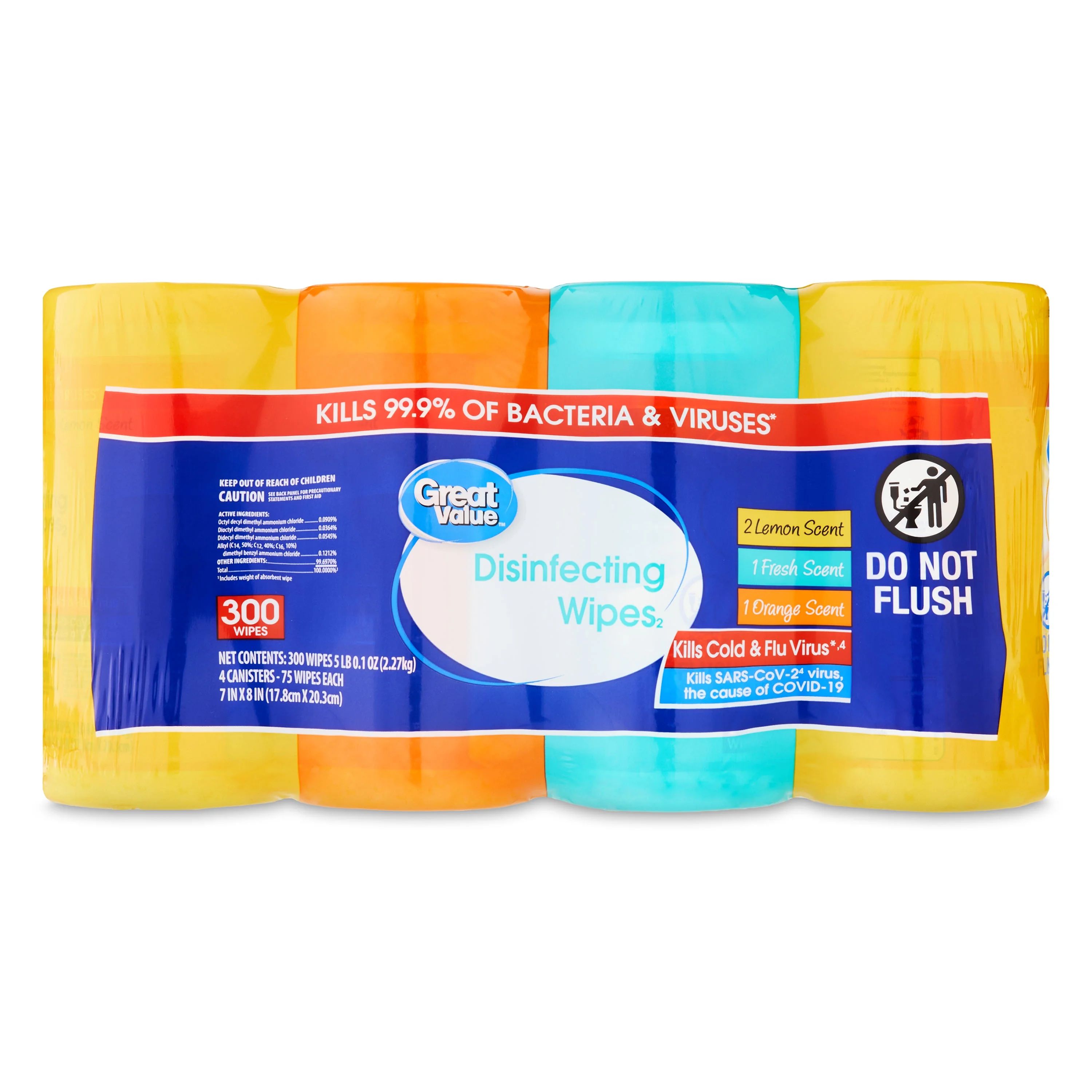 Great Value Disinfecting Wipes, 4 Pack, 300 Total Wipes | Walmart (US)