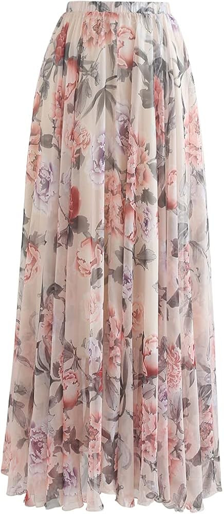 CHICWISH Women's Floral Watercolor Flower Maxi Floral Chiffon Slip Skirt | Amazon (US)