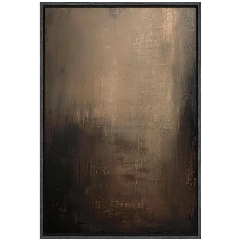 Minimal Landscape " Moody Abstract Textured Dark Brown Shades " Artwork Framed Canvas Print Wall ... | Wayfair North America