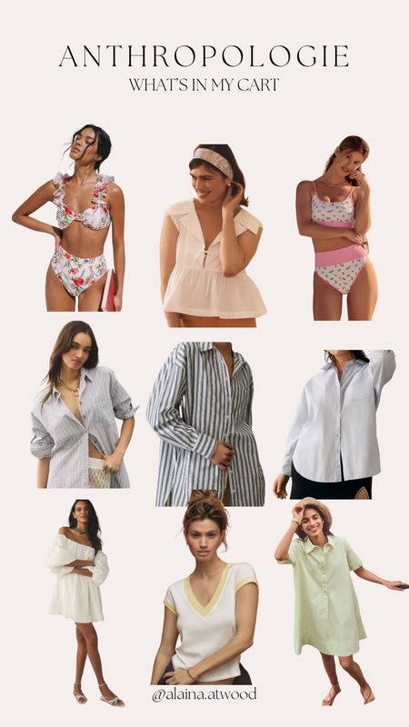A look into my current Anthropologie cart!! 
swimsuits, button downs, women’s blouse, spring dress, v-neck shirt, ladies fashion, anthropologie, spring wardrobe 

#LTKbeauty #LTKstyletip #LTKswim