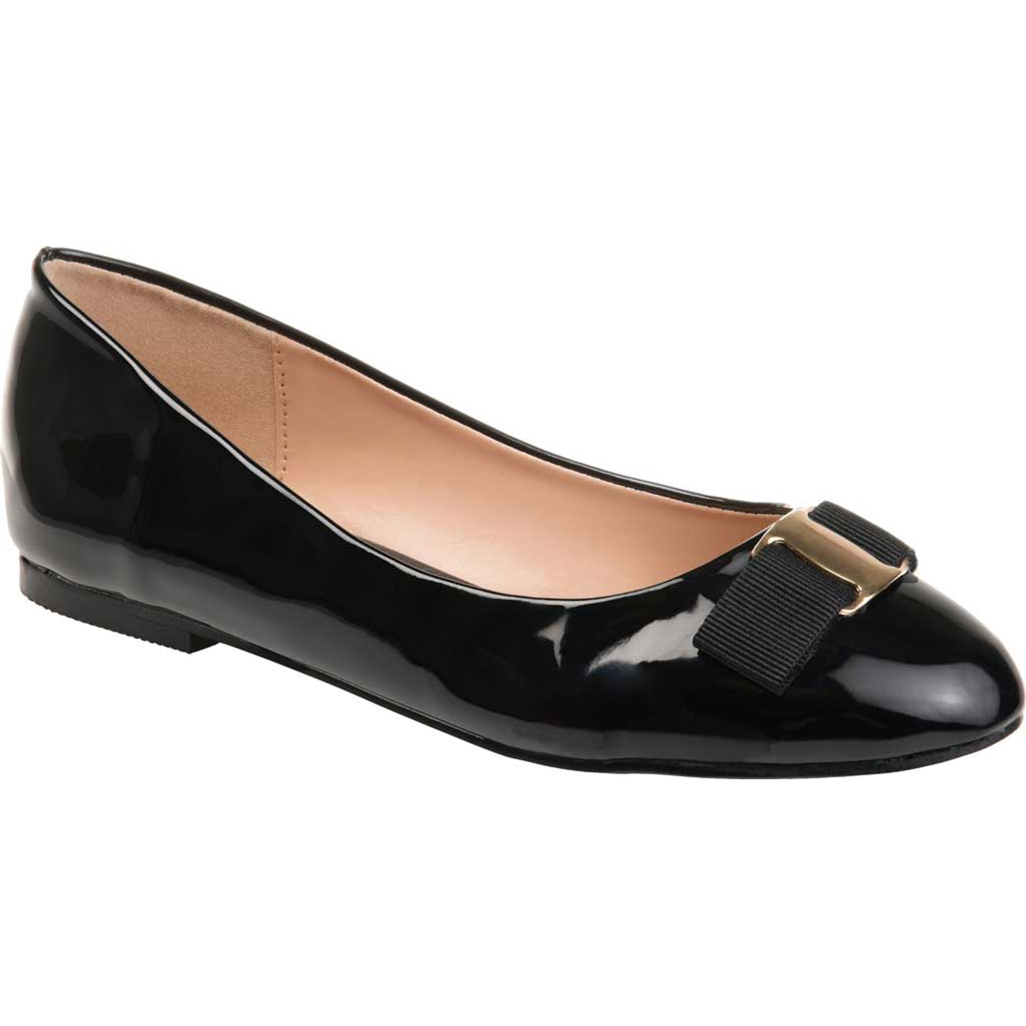 Women's Journee Collection Kim 2 Ballet Flat Black Faux Leather/Patent 7 M - Walmart.com | Walmart (US)