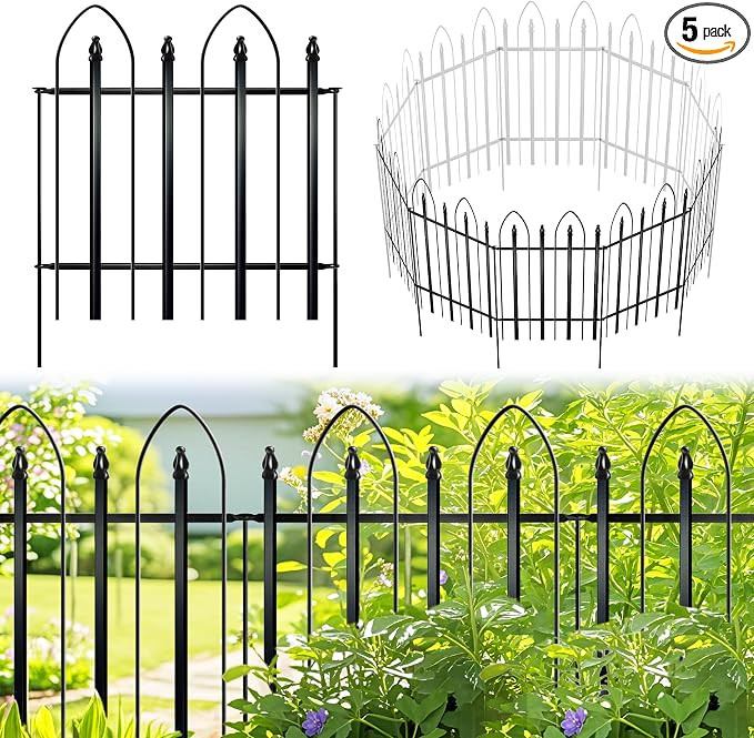 Garden Fence 32" H x 24" W (4 Panels + 1Gate, Total 10 ft), Metal Fence Decorative Border Fence, ... | Amazon (US)