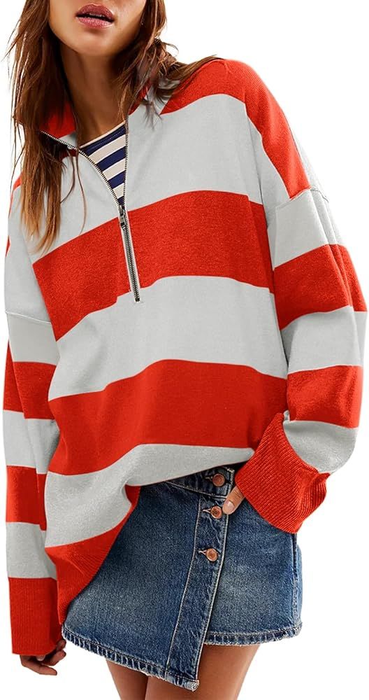 Yousify Oversized Womens Sweaters Fall 2024 Half Zipper Turtleneck Sweater Long Sleeve Tops S-2XL | Amazon (US)