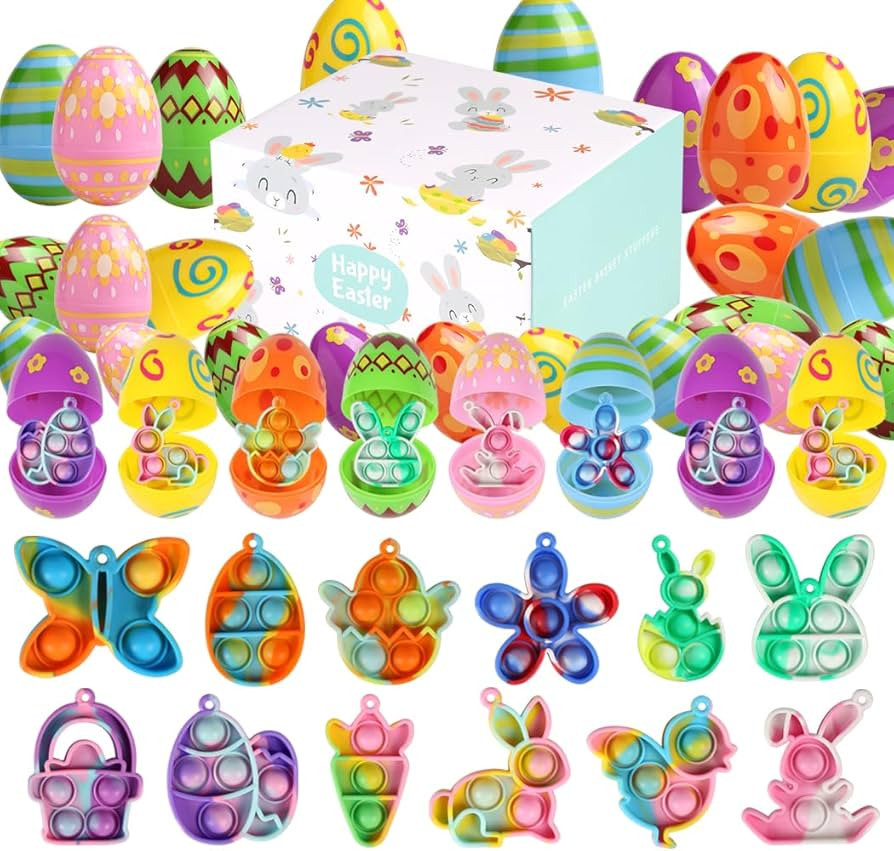 Filled Easter Eggs & Pop Fidget Toys - 24 Pack Colorful Eggs Perfect for Kids & Teens Easter Egg ... | Amazon (US)