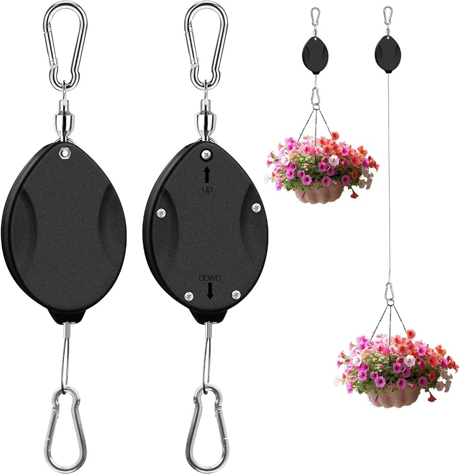2Pcs Upgraded Heavy Duty Retractable Plant Hanger,Plant Pulleys for Hanging Plants,Easy to Raise ... | Amazon (US)