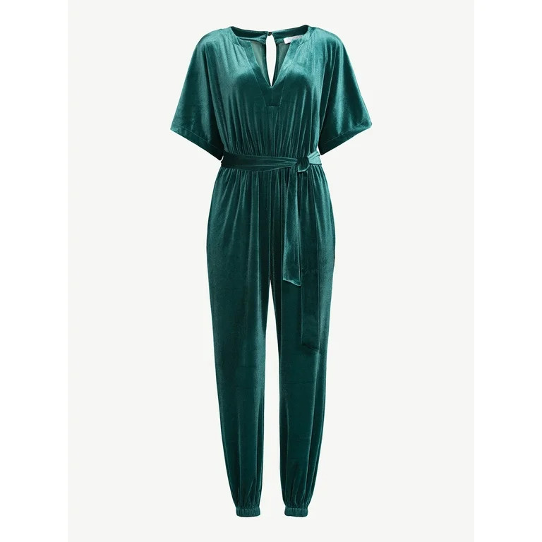 Sofia Jeans by Sofia Vergara Women's Velvet Jumpsuit with Squared Sleeves | Walmart (US)