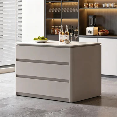 Modern Kitchen Island with Sintered Stone Top, Large Storage Island Table with Drawers, Contemporary Kitchen Work Table for Home Use | Wayfair North America