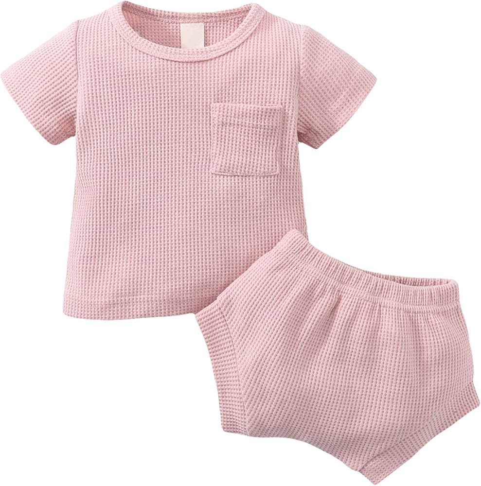 Ledy Champswiin Summer Newborn Baby Boy Girl Clothes Set Ribbed Outfits Unisex Infant Solid Short Sl | Amazon (US)