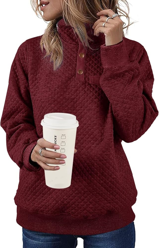 Chuanqi Womens Quilted Sweatshirts Casual Long Sleeve Outdoor Stand Collar Snap Pullover Tops | Amazon (US)