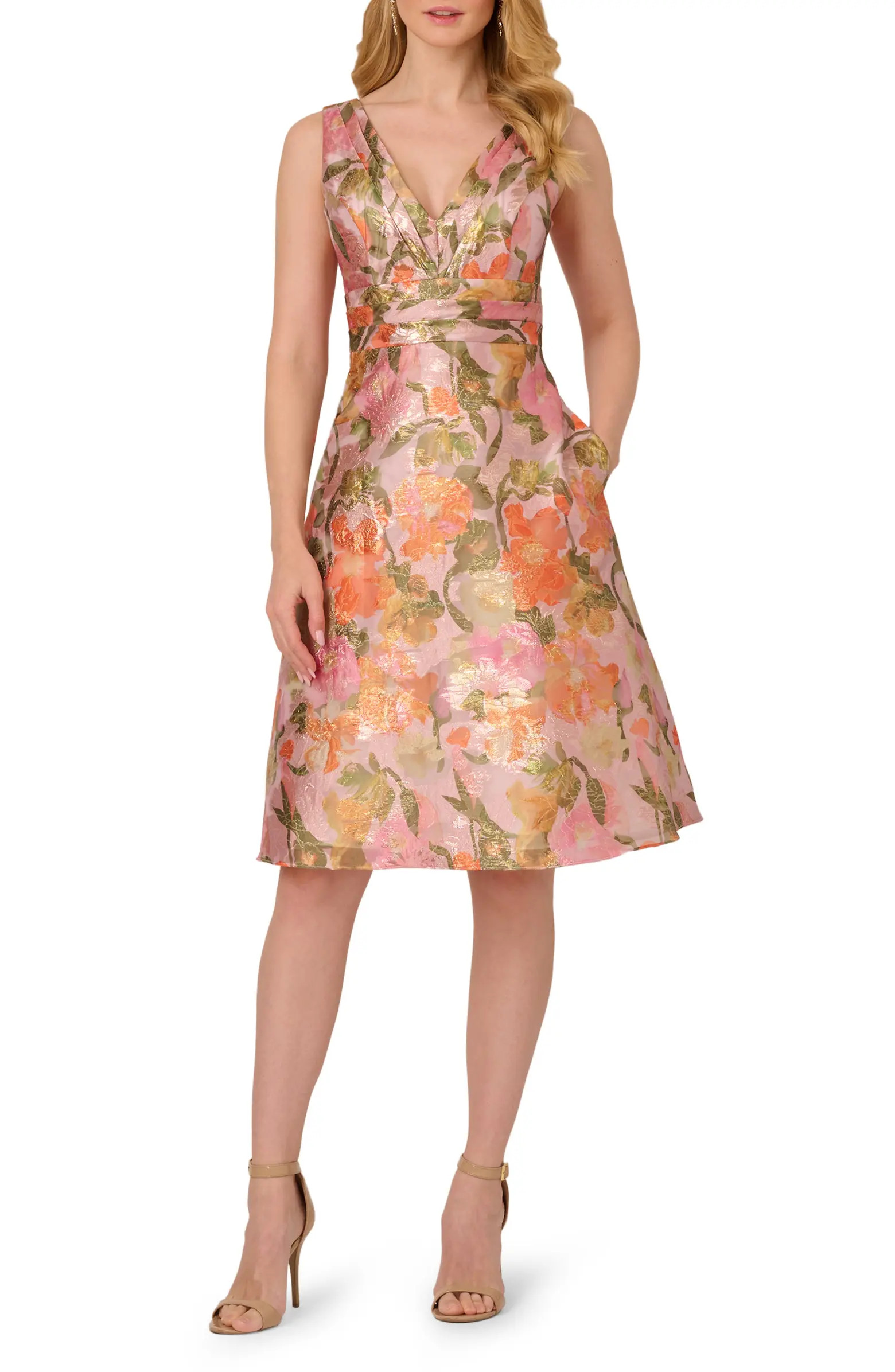 Adrianna Papell Metallic Floral Jacquard Cocktail Dress | Nordstrom | Nordstrom