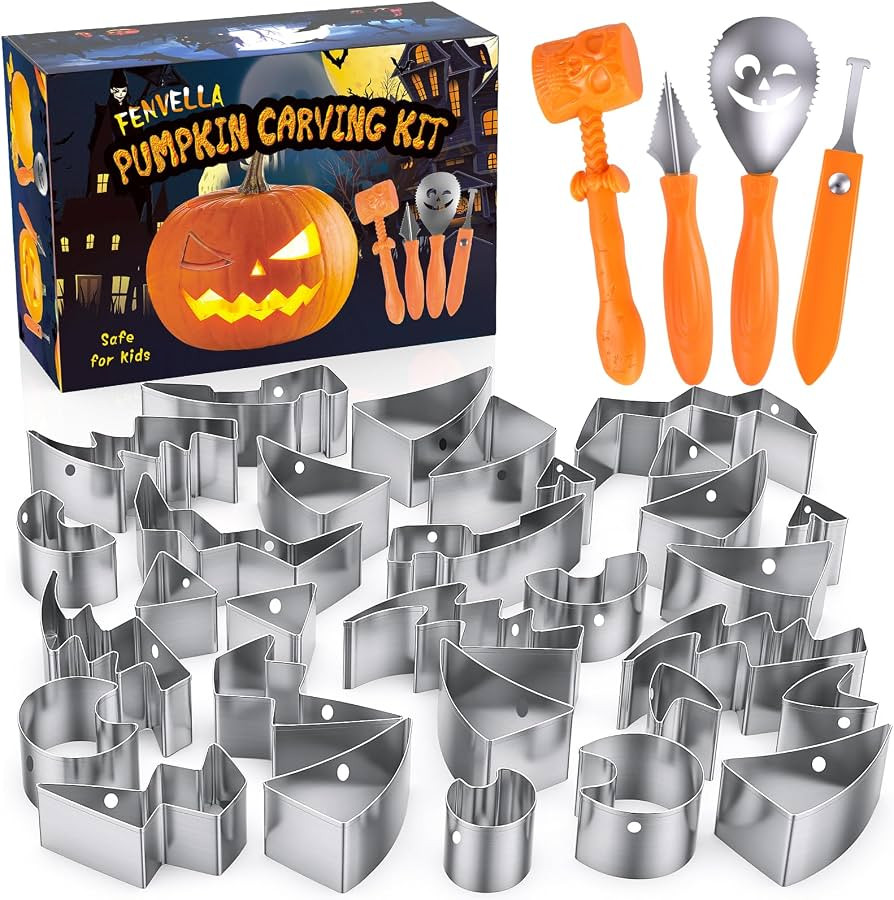 Pumpkin Carving Kit Tools & Stencils Set Halloween Cookie Cutters | Amazon (US)