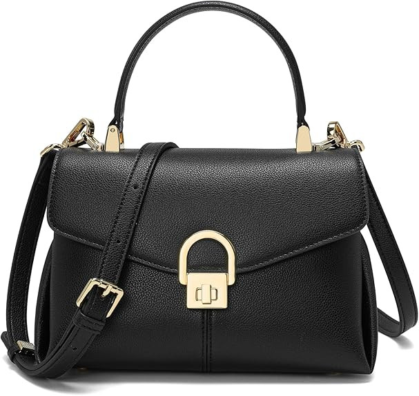 Top Handle Leather Tote Satchel Bag for Women, Ladies Shoulder Purses with Metal Button Lock | Amazon (US)