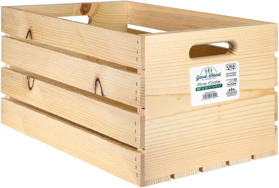 LEISURE ARTS Unfinished Wood Crate for Display and Storage, 18" x 12.5" x 9.5" | Amazon (US)