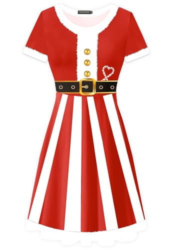 Womens Christmas Dresses Santa Print Red and White Ugly Christmas Swing Dress L | Amazon (US)