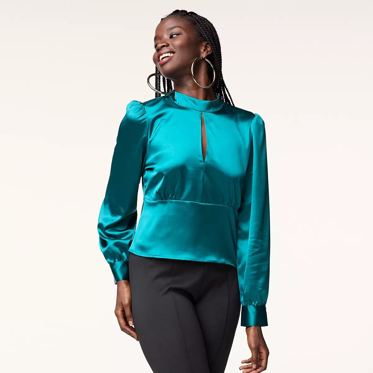 Women's INTEMPO Keyhole Mockneck Satin Top | Kohl's