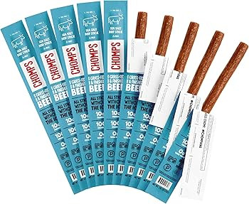 Chomps Grass-Fed and Finished Sea Salt Beef Jerky Snack Sticks 10-Pack - Keto, Paleo, Whole30, 10... | Amazon (US)