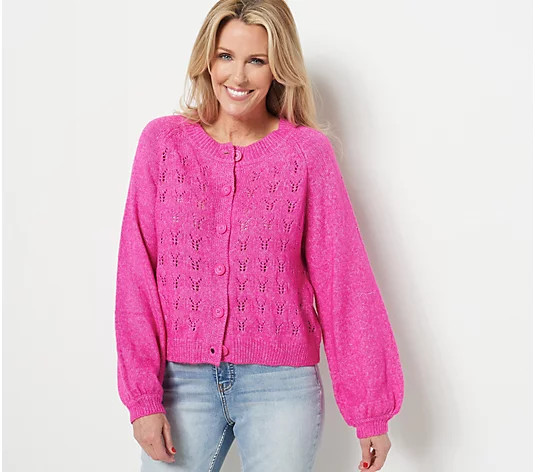 Candace Cameron Bure Pointelle Sweater with Novelty Button | QVC