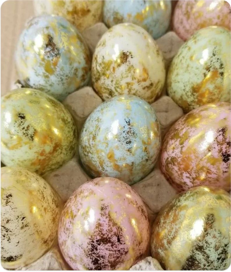 12 GOLD FOIL LEAF Easter Eggs Light Pink Mint Green Blue Ivory Holiday Party Decor Filler Decorat... | Etsy (US)