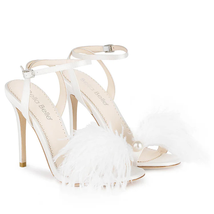 Double Ankle Strap Bridal Shoes with Feathers | Bella Belle Shoes