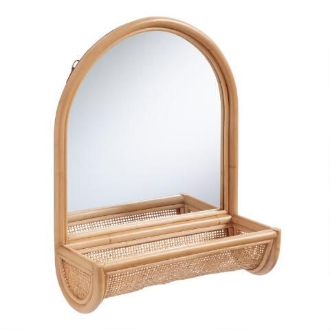 Rattan Arch Wall Mirror with Caddy | World Market