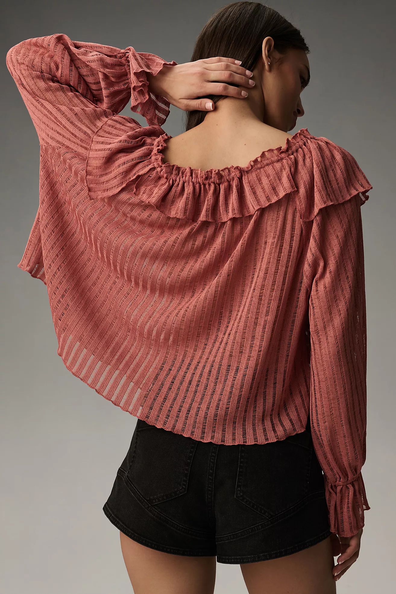 By Anthropologie Long-Sleeve Sheer Striped Crop Blouse | Anthropologie (US)