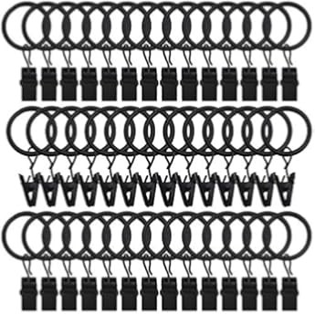 Datttcc 40 Pack Metal Curtain Rings with Clips Black Decorative Drapery Rustproof Vintage 1.26 Inch  | Amazon (US)