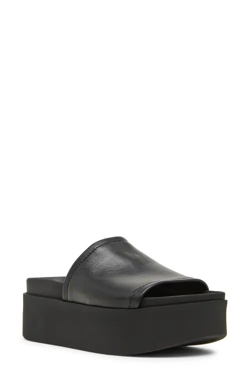 Steve Madden Arwen Platform Wedge Slide Sandal in Black Leather at Nordstrom, Size 6 | Nordstrom