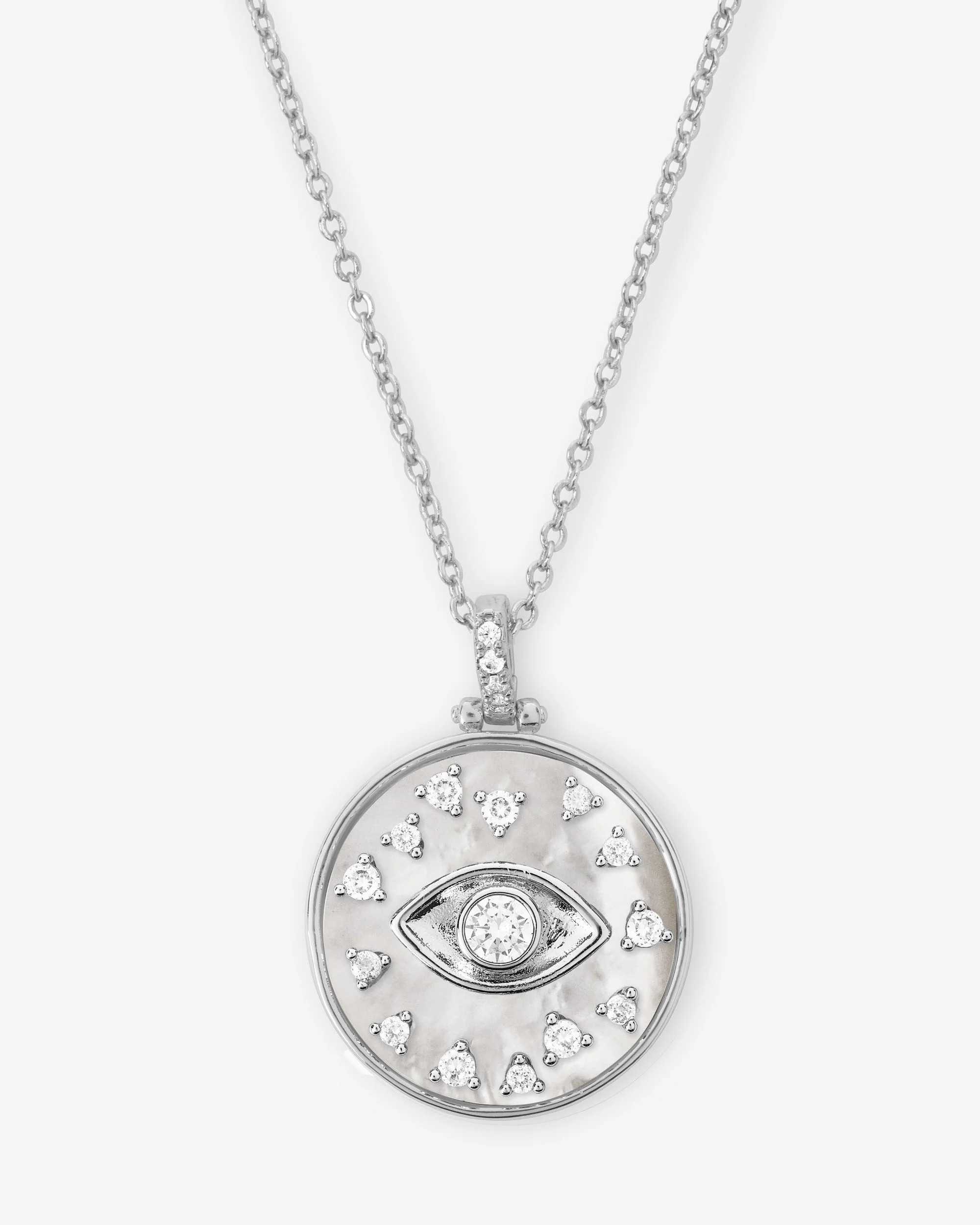 Evil Eye Medallion Necklace - Silver|White Diamondettes | Melinda Maria Jewelry