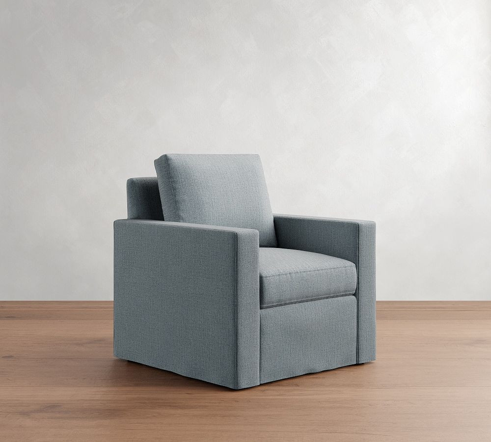 Cameron Modern Square Arm Armchair Slipcover, Rustic Linen Chambray | Pottery Barn (US)