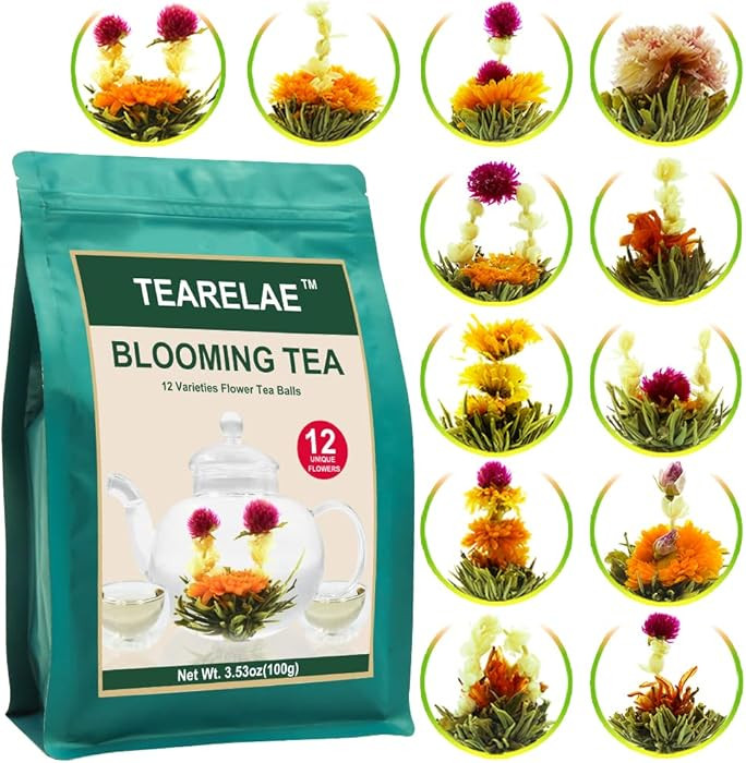 TEARELAE Blooming Tea Flowers - 12pcs Individually Sealed Flowering Balls - Hand-Tied Natural Gre... | Amazon (US)