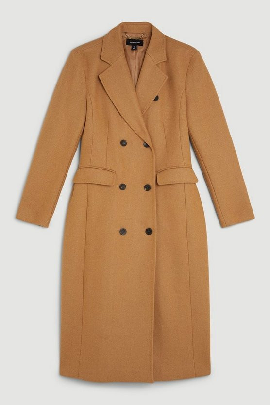 Italian Wool Blend Double Breasted Tailored Coat | Karen Millen UK + IE + DE + NL
