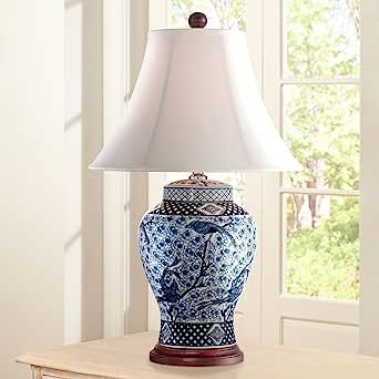 Barnes and Ivy Shonna Asian Chinese Ginger Jar Table Lamp 27" Tall Porcelain Blue White Bird and ... | Amazon (US)