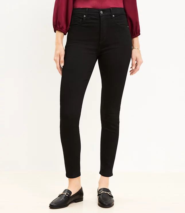 Shimmer High Rise Skinny Jeans in Black | LOFT