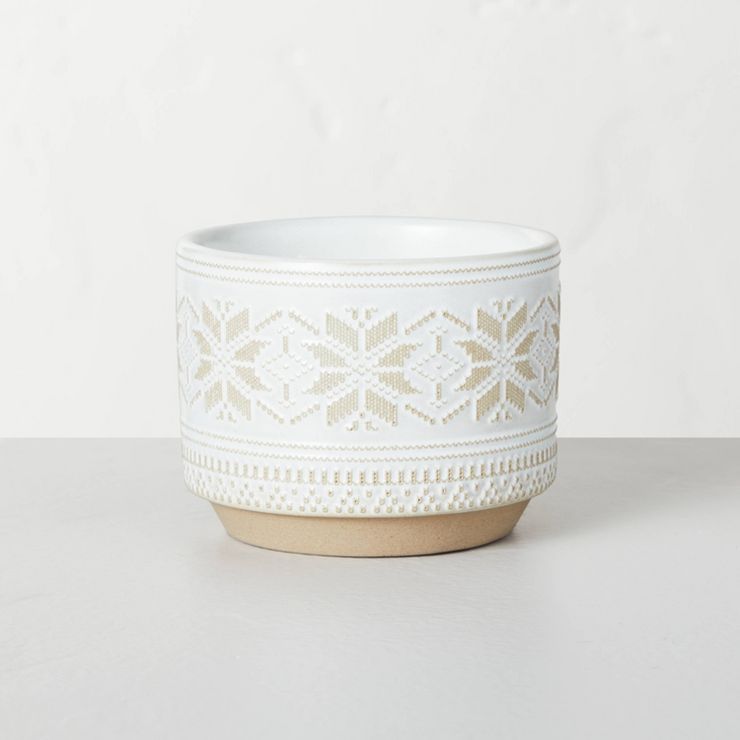 2-Wick Snowflake Embossed Ceramic Mulled Spice Seasonal Jar Candle White 11oz - Hearth &#38; Hand... | Target